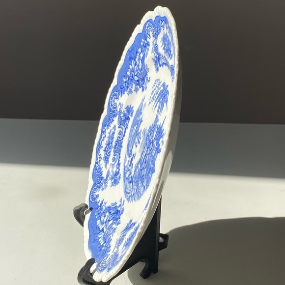 Antique John Maddock & Sons Royal 9” Blue Transferware Plate - Asian w/ Pagodas - Picture 6 of 8